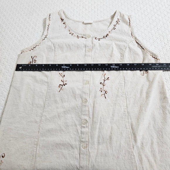 Vintage 100% Cotton Embroidered Button Front Maxi Dress Boho Cottagecore Cream L - Picture 5 of 8